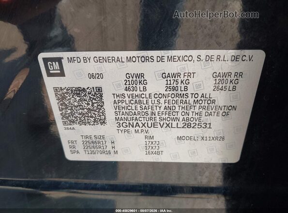 3GNAXUEVXLL282531 2020 CHEVROLET EQUINOX Black ძრავის განყოფილების ხედი