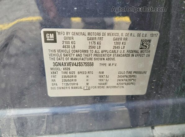 3GNAXVEV4JS575558 2018 CHEVROLET EQUINOX Blue Vista de la etiqueta del VIN