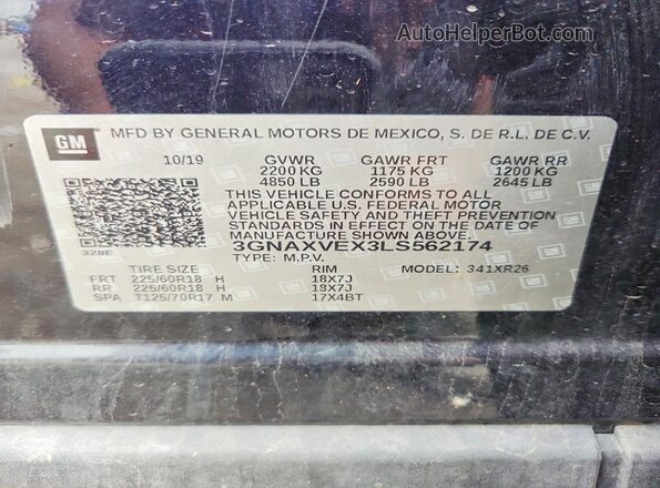 3GNAXVEX3LS562174 2020 CHEVROLET EQUINOX Blue VIN կոդի պիտակի տեսք