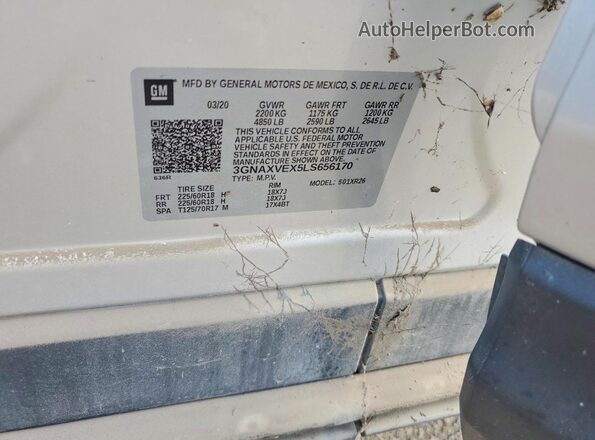 3GNAXVEX5LS656170 2020 CHEVROLET EQUINOX Silver Вид наклейки з VIN-кодом