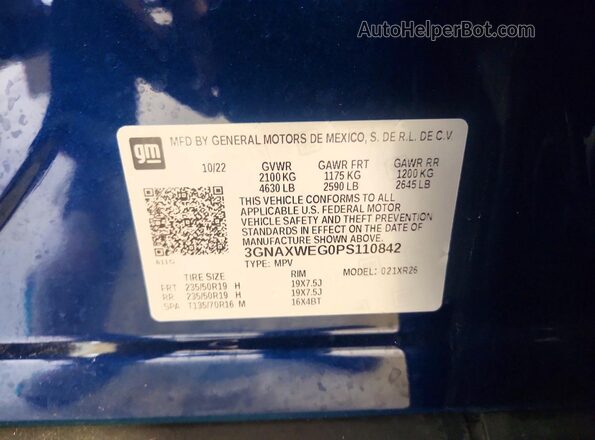 3GNAXWEG0PS110842 2023 CHEVROLET EQUINOX Blue Вид наклейки з VIN-кодом