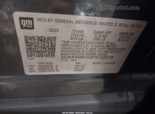 3GNAXWEG3PS162174 2023 CHEVROLET EQUINOX Gray Вид підкапотного простору