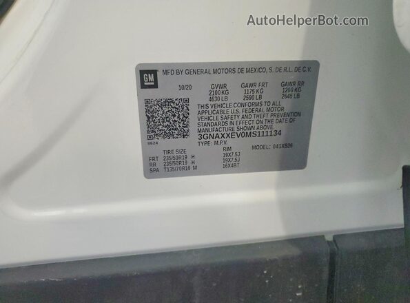 3GNAXXEV0MS111134 2021 CHEVROLET EQUINOX White Widok naklejki z numerem VIN