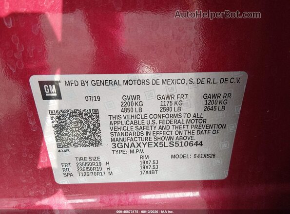 3GNAXYEX5LS510644 2020 CHEVROLET EQUINOX Red Вид підкапотного простору