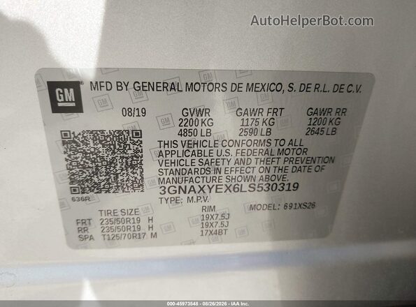 3GNAXYEX6LS530319 2020 CHEVROLET EQUINOX Silver Widok komory silnika
