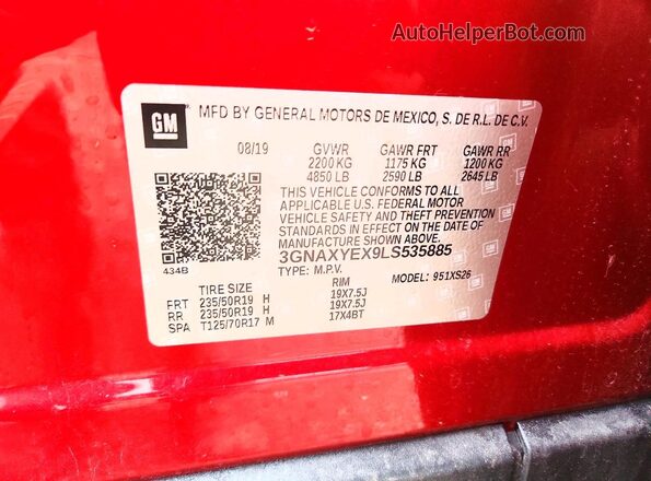 3GNAXYEX9LS535885 2020 CHEVROLET EQUINOX Red Вид підкапотного простору