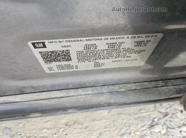 3GNCJKSB4LL277236 2020 CHEVROLET TRAX Gray Սալոնի 360 աստիճան տեսք