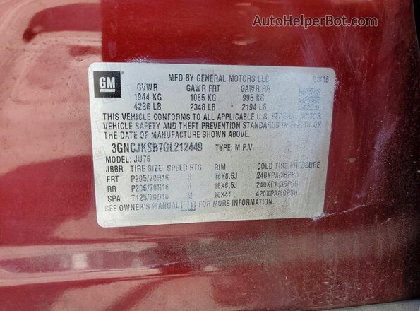 3GNCJKSB7GL212449 2016 CHEVROLET TRAX Burgundy Շարժիչի բաժամունքի տեսք