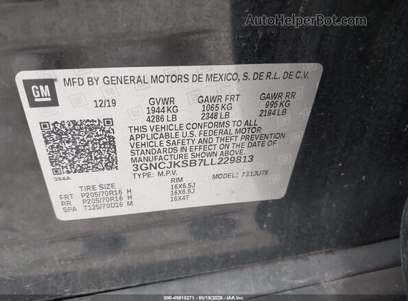 3GNCJKSB7LL229813 2020 CHEVROLET TRAX Black Engine compartment view