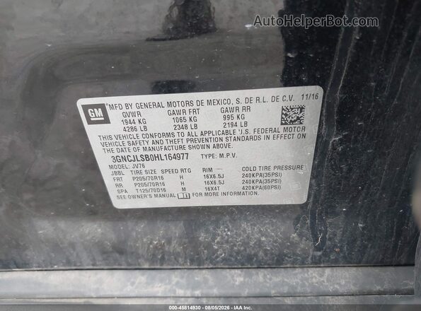 3GNCJLSB0HL164977 2017 CHEVROLET TRAX Черный Вид подкапотного пространства