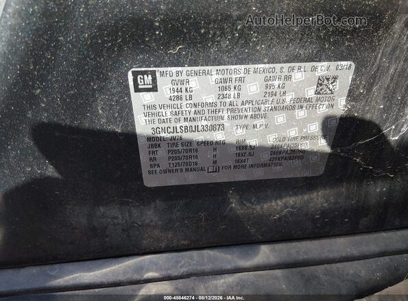 3GNCJLSB0JL330873 2018 CHEVROLET TRAX Black Vista del compartimento del motor