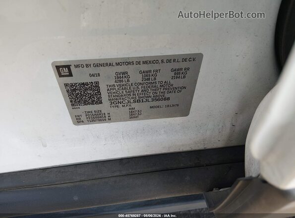 3GNCJLSB1JL356088 2018 CHEVROLET TRAX Белый Вид подкапотного пространства