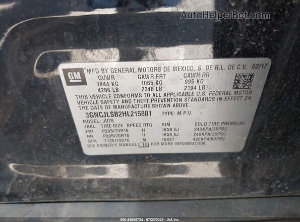 3GNCJLSB2HL215881 2017 CHEVROLET TRAX Black Вид підкапотного простору