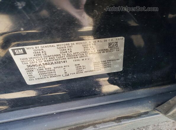 3GNCJLSB2JL332141 2018 CHEVROLET TRAX Black ძრავის განყოფილების ხედი