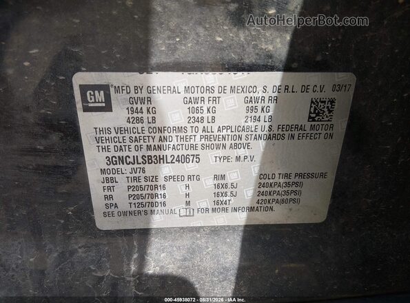 3GNCJLSB3HL240675 2017 CHEVROLET TRAX Black Вид підкапотного простору