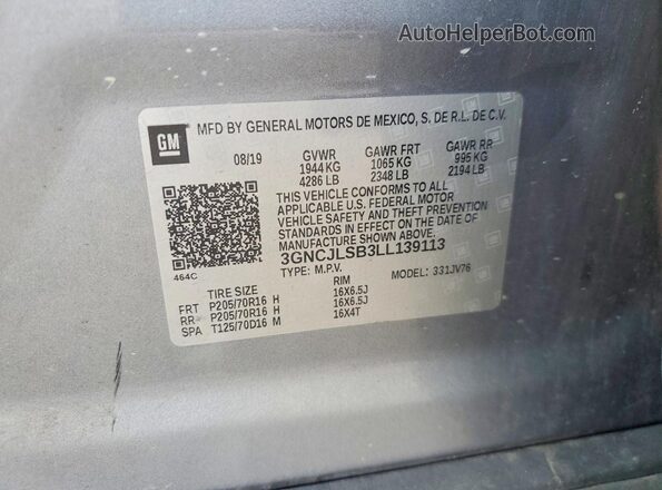 3GNCJLSB3LL139113 2020 CHEVROLET TRAX Silver Widok komory silnika