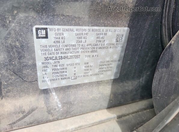 3GNCJLSB4HL287097 2017 CHEVROLET TRAX Gray Панорамний вид салону 360°