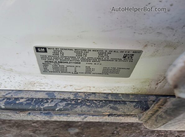 3GNCJLSB5HL211968 2017 CHEVROLET TRAX White Widok naklejki z numerem VIN