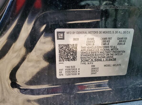 3GNCJLSB6LL318438 2020 CHEVROLET TRAX Black Widok komory silnika