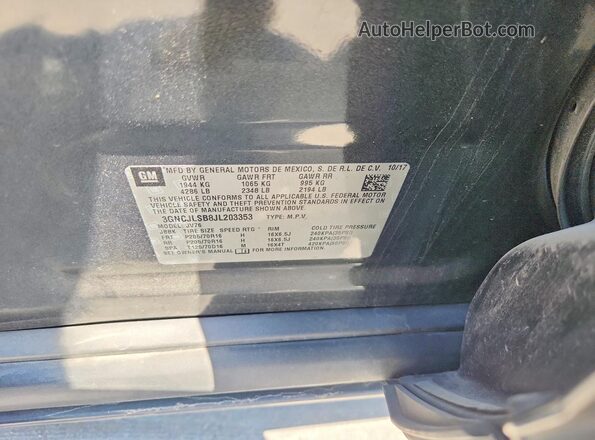 3GNCJLSB8JL203353 2018 CHEVROLET TRAX Серый Вид наклейки с VIN-кодом