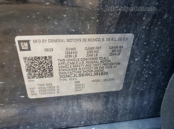 3GNCJLSB8KL391826 2019 CHEVROLET TRAX Black Вид підкапотного простору