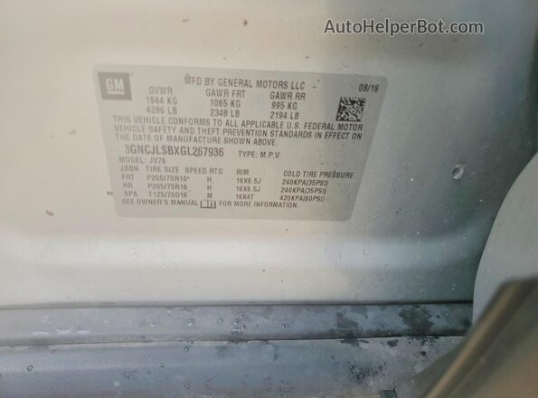 3GNCJLSBXGL267936 2016 CHEVROLET TRAX Silver Widok wnętrza 360 stopni