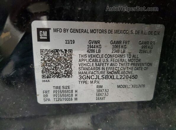 3GNCJLSBXLL220450 2020 CHEVROLET TRAX Black სალონის 360-გრადუსიანი ხედი