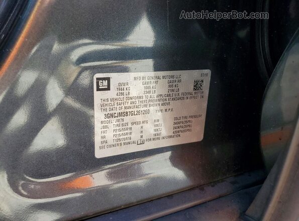 3GNCJMSB7GL261260 2016 CHEVROLET TRAX Gray Vista interior de 360 grados