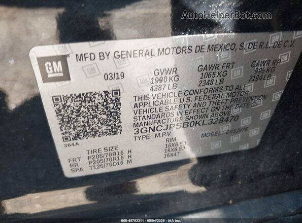 3GNCJPSB0KL328470 2019 CHEVROLET TRAX Черный Вид подкапотного пространства