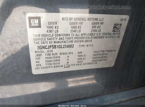 3GNCJPSB1GL234962 2016 CHEVROLET TRAX Silver Engine compartment view