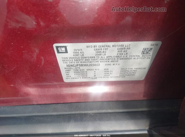 3GNCJPSB3GL223803 2016 CHEVROLET TRAX Burgundy Engine compartment view