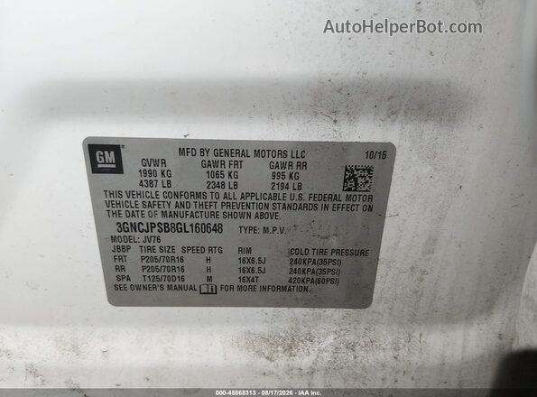 3GNCJPSB8GL160648 2016 CHEVROLET TRAX Белый Вид подкапотного пространства