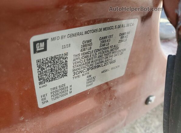 3GNCJPSB9KL237665 2019 CHEVROLET TRAX Brown Widok wnętrza 360 stopni