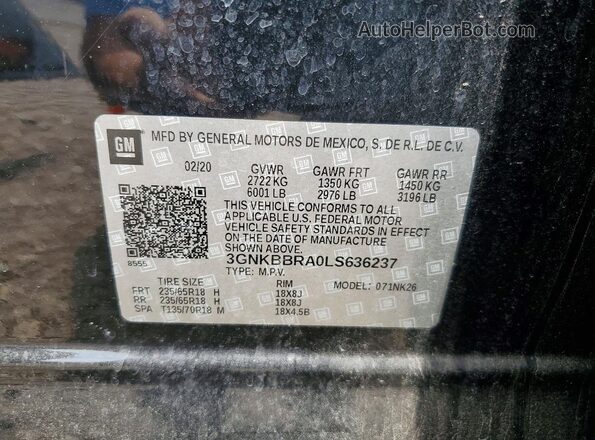 3GNKBBRA0LS636237 2020 CHEVROLET BLAZER Black Vista del compartimento del motor