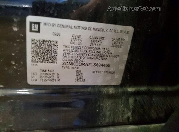 3GNKBBRA7LS694460 2020 CHEVROLET BLAZER Черный Вид наклейки с VIN-кодом