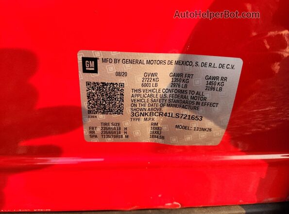 3GNKBCR41LS721653 2020 CHEVROLET BLAZER Красный Вид подкапотного пространства