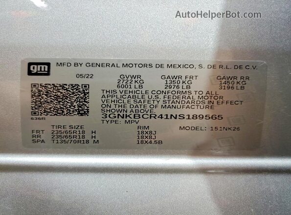 3GNKBCR41NS189565 2022 CHEVROLET BLAZER Silver 360 interior view
