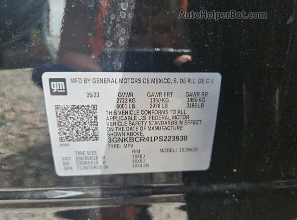3GNKBCR41PS223930 2023 CHEVROLET BLAZER Black VIN sticker view
