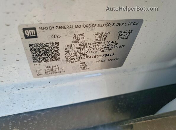 3GNKBCR41SS176410 2025 CHEVROLET BLAZER White Вид наклейки з VIN-кодом