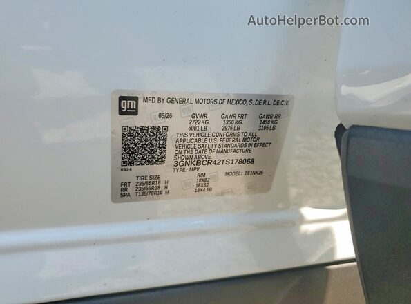 3GNKBCR42TS178068 2026 CHEVROLET BLAZER White სალონის 360-გრადუსიანი ხედი