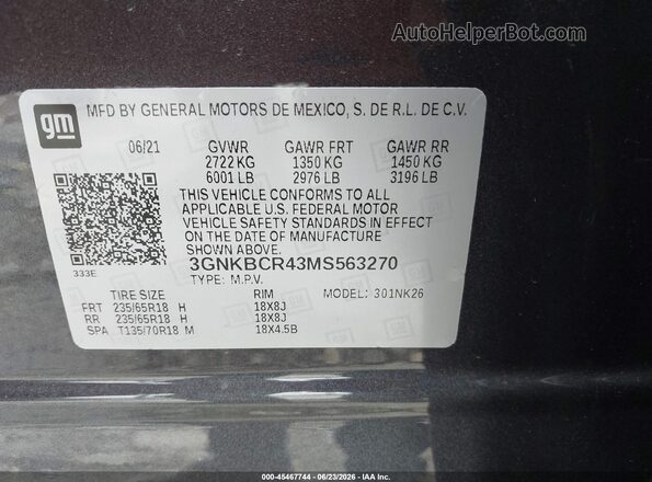 3GNKBCR43MS563270 2021 CHEVROLET BLAZER Gray Engine compartment view