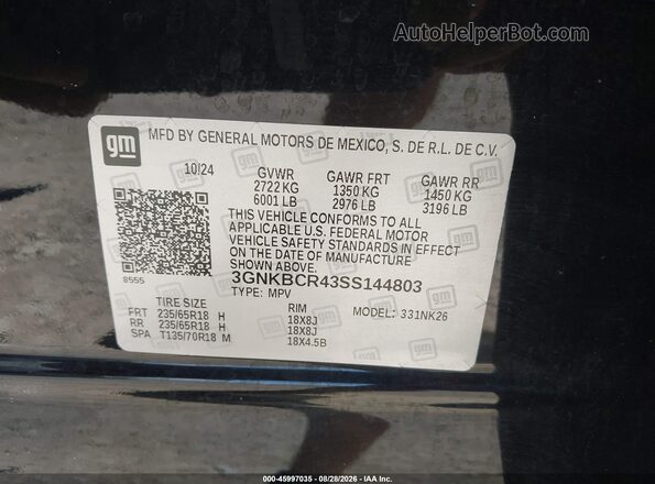 3GNKBCR43SS144803 2025 CHEVROLET BLAZER Черный Вид подкапотного пространства