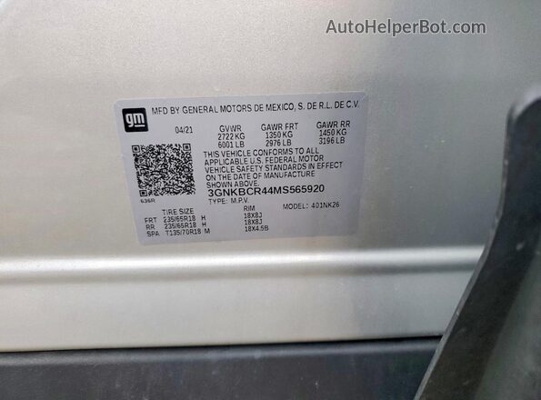 3GNKBCR44MS565920 2021 CHEVROLET BLAZER White 360 interior view