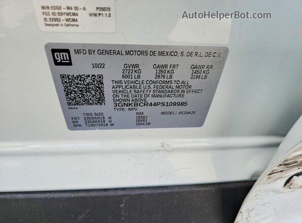 3GNKBCR44PS109985 2023 CHEVROLET BLAZER White Vista de la etiqueta del VIN