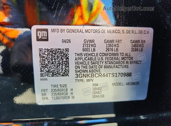 3GNKBCR44TS170988 2026 CHEVROLET BLAZER Black Vista de la etiqueta del VIN