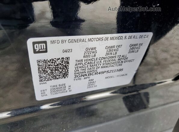 3GNKBCR45PS211585 2023 CHEVROLET BLAZER Black VIN sticker view