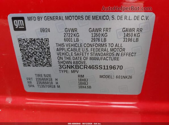 3GNKBCR46SS119670 2025 CHEVROLET BLAZER Orange Engine compartment view