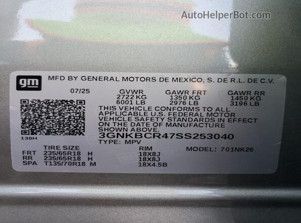 3GNKBCR47SS253040 2025 CHEVROLET BLAZER Gray 
