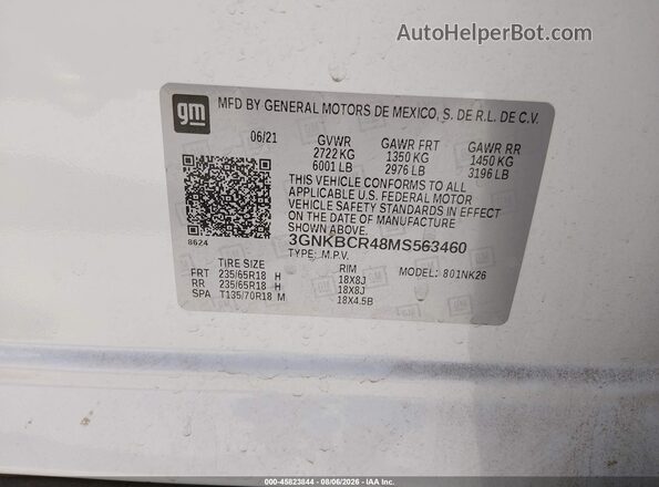 3GNKBCR48MS563460 2021 CHEVROLET BLAZER White Вид підкапотного простору
