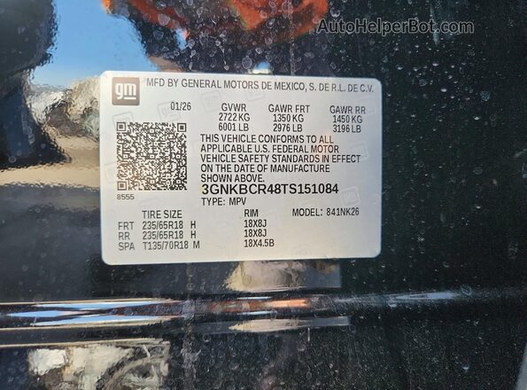 3GNKBCR48TS151084 2026 CHEVROLET BLAZER Black VIN կոդի պիտակի տեսք